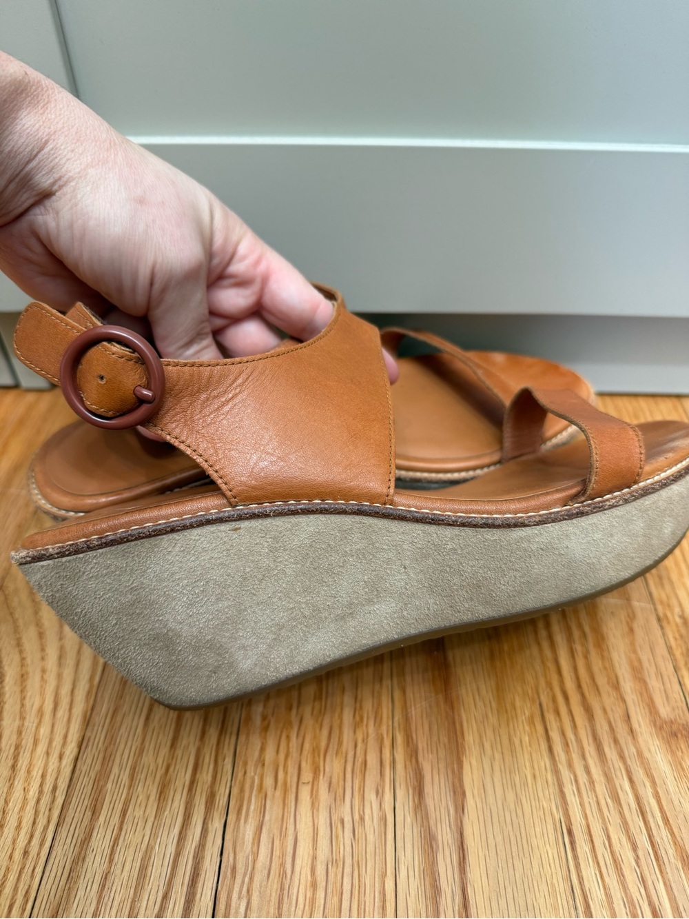 Camper 9 Wedge Platform Sandal Leather Strappy Platform Neutral Boho Chunky - Picture 9 of 13